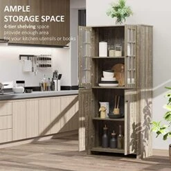 HOMCOM 71" Freestanding Kitchen Pantry Cabinet With Glass Door And Shelves, Tall Cupboard For Dining Room, Living Room, Natural -Amazon Store 51lpFzPbyQL