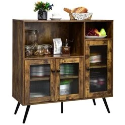 Giantex Buffet Sideboard With Storage, Industrial Cupboard, 3 Door Wood Pantry, 2 Creadenzas 2 Shelves, Standing Storage Cabinet With Legs, Kitchen Living Room