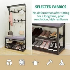 4-in-1 Coat Rack With Shoe Bench, Industrial Hall Tree With Bench For Entryway, Metal Coat Tree For Farmhouse Bedroom Hallway, 80/100X33X172 Cm -Amazon Store 51lwcVF1vIL