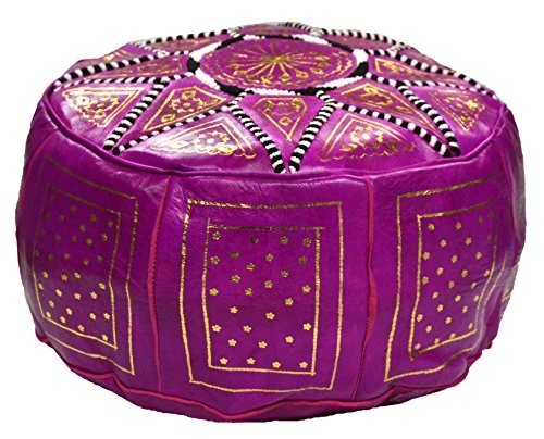Moroccan Pouf Ottoman Footrest Hassock Handmade Leather Comfortable Unstuffed Magenta 4 Moroccan Pouf Ottoman Footrest Hassock Handmade Leather Comfortable Unstuffed Magenta - Image 2