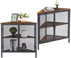 VECELO Cabinet/Table, 3-Tier Display Shelves With Protection Door, Metal Frame Storage Shelf Organizer For Small Space, Living Room, Kitchen, Bathroom, Set Of 2, Gold+Black -Amazon Store 51lyvO SzCL. AC