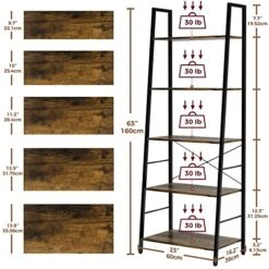 Gadroad Ladder Bookshelf, Industrial 5-Tier Bookcase,Free Standing Ladder Shelf, Utility Organizer Shelves For Plant Flower,Wood Look Accent Furniture With Metal Frame For Home Office,Rustic Brown -Amazon Store 51lzIccsLTL