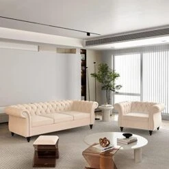 2 Piece Living Room Set, Velvet Chesterfield Sofa Loveseat Couch With Scroll Arms And Nailhead For Living Room, Office (Grey) 25 2 Piece Living Room Set, Velvet Chesterfield Sofa Loveseat Couch With Scroll Arms And Nailhead For Living Room, Office (Grey) -Amazon Store 51m9NDth1L. AC