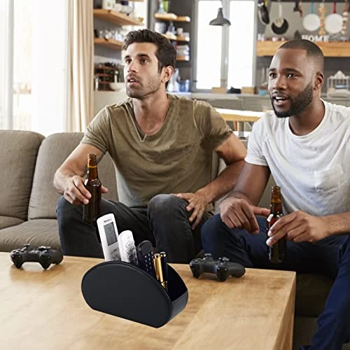 Leather Remote Control Holder With 5 Compartments TV Remote Caddy Storage Box/Tray,Desktop Organizer Store Controller,Glasses,Brush,Media Player,Pen,Space Saver For Bedside Table/Office Desk(Black) 6 Leather Remote Control Holder With 5 Compartments TV Remote Caddy Storage Box/Tray,Desktop Organizer Store Controller,Glasses,Brush,Media Player,Pen,Space Saver For Bedside Table/Office Desk(Black) - Image 4