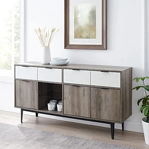 Walker Edison Modern Rectangle Sideboard With Record Player Storage-Entryway Serving Storage Cabinet Doors-Dining Room Console, 30 Inch, Black And Dark Walnut 10 Walker Edison Modern Rectangle Sideboard With Record Player Storage-Entryway Serving Storage Cabinet Doors-Dining Room Console, 30 Inch, Black And Dark Walnut - Image 8