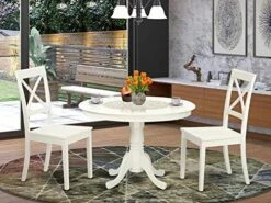 East West Furniture HLBO5-LWH-W 5 Piece Dinette Set For 4 Includes A Round Dining Room Table With Pedestal And 4 Kitchen Dining Chairs, 42x42 Inch, Linen White -Amazon Store 51mEQ2MfwiL. AC