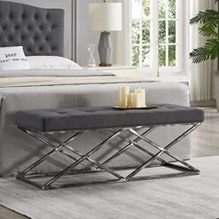 24KF Upholstered Tufted Long Bench Seats With Metal Frame Leg, Linen Bench Ottoman With Padded Seat-Linen -Amazon Store 51mEl79DAYL. AC