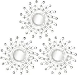 3 Pack Acrylic Burst Wall Mirror Metal Faux Diamonds Mirrors Bling Home Decorative Hanging Wall Art For Living Room Bedroom-Sliver -Amazon Store 51mFz00JCL. AC