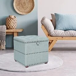Edeco Modern Nailhead Storage Ottoman With Tray Top Square Script Ottoman Space-Saving Coffee Table, Grey -Amazon Store 51mHQJHSJlS. AC