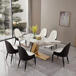 Montary 7 Piece Dining Table Set, Modern Dining Room Table And Chairs Set, Sintered Stone Dining Table Set For 6, Pandora Marble Dining Table With 6 Chairs For Kitchen, Dining Room