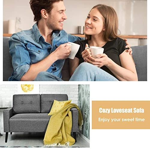 Giantex Modern Loveseat Sofa, 55" Upholstered Sofa Couch W/Soft Cushion, Rubber Wooden Legs, Button Tufted Back, Small Space Configurable Couch For Living Room (Gray) 7 Giantex Modern Loveseat Sofa, 55" Upholstered Sofa Couch W/Soft Cushion, Rubber Wooden Legs, Button Tufted Back, Small Space Configurable Couch For Living Room (Gray) - Image 5