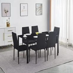 Paonne Glass Dining Table And Chair 7 Pieces Set, Dining Table Set For 6 Kitchen Room Table With 6 Chairs, Rectangular Glass Table With 4 PU Chairs 30 Paonne Glass Dining Table And Chair 7 Pieces Set, Dining Table Set For 6 Kitchen Room Table With 6 Chairs, Rectangular Glass Table With 4 PU Chairs -Amazon Store 51mSdpGUUqL. AC