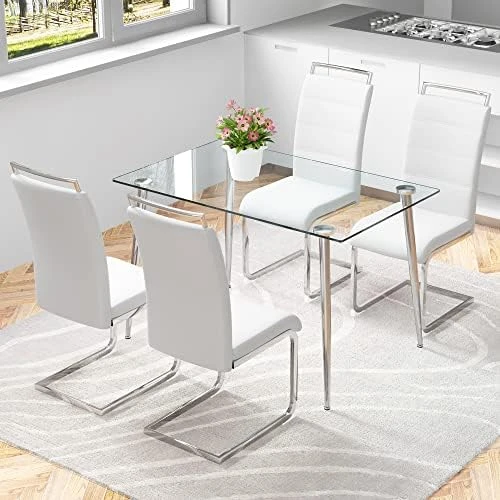 LFVFFA Glass Dining Table Set Of 4, Dining Table And Chairs Set, Modern Dining Room Furniture Set,for Dining Room,Kitchen (White Striped Chair Set, 47-inch Tempered Glass Table Top) 13 LFVFFA Glass Dining Table Set Of 4, Dining Table And Chairs Set, Modern Dining Room Furniture Set,for Dining Room,Kitchen (White Striped Chair Set, 47-inch Tempered Glass Table Top) - Image 11