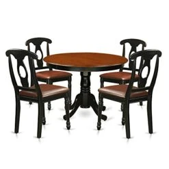 EAST WEST FURNITURE 5 Pc Set With A Round Kitchen Table And 4 Leather Dinette Chairs In Linen White