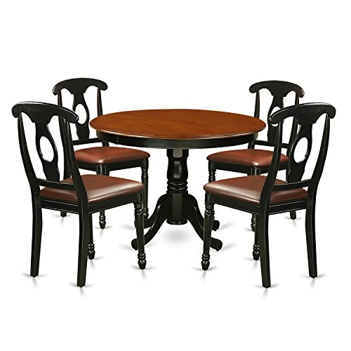 EAST WEST FURNITURE 5 Pc Set With A Round Kitchen Table And 4 Leather Dinette Chairs In Linen White 3 EAST WEST FURNITURE 5 Pc Set With A Round Kitchen Table And 4 Leather Dinette Chairs In Linen White