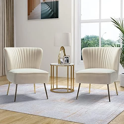 HULALA HOME Velvet Loveseat Sofa With Gold Legs, Mid-Century Modern Upholstered Love Seat Couch, Tufted Small 2-Seat Sofa Armless For Living Room, Bedroom, Apartment Small Spaces, Ivory 10 HULALA HOME Velvet Loveseat Sofa With Gold Legs, Mid-Century Modern Upholstered Love Seat Couch, Tufted Small 2-Seat Sofa Armless For Living Room, Bedroom, Apartment Small Spaces, Ivory - Image 8