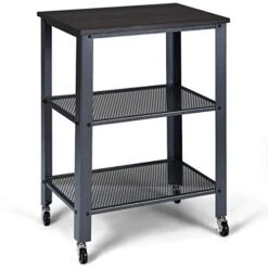 Giantex Microwave Cart Wooden 3-Tier W/Storage Shelf And Rolling Casters, Industrial Style Metal Frame For Kitchen, Living Room Accent Furniture For Living Room Rolling Serving Cart (Gray) -Amazon Store 51mch0X7p3L