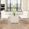 JUFU 71" Glass Dining Table Set For 6,Modern Rectangle Dinner Tempered Glass Table Top Of 0.39 Thick And Pu Leather Dining Chairs, Big Kitchen Room Table Set With Durable MDF Frame (White, Set Of 6) -Amazon Store 51mjTWAbngL