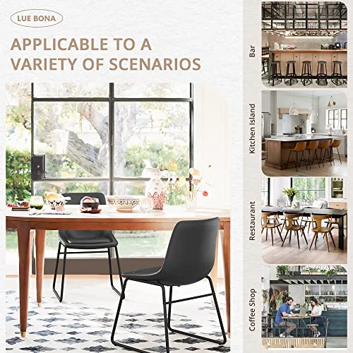 LUE BONA Indoor/Outdoor Kitchen Island Dining Chair, Upholstered Faux Leather Dining Chairs With Metal Legs, 18" Mid Century Modern Dining Chair Set Of 4 For Dining Room Black 6 LUE BONA Indoor/Outdoor Kitchen Island Dining Chair, Upholstered Faux Leather Dining Chairs With Metal Legs, 18" Mid Century Modern Dining Chair Set Of 4 For Dining Room Black - Image 4