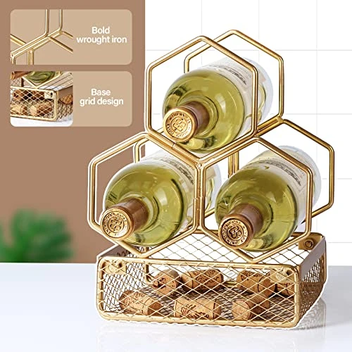 Drincarier Countertop Wine Rack, 3 Bottle Gold Wine Bottle Holder Cork Holder, Wine Rack With Cork Storage-Perfect For Home Decor & Kitchen Storage Rack, Bar, Etc 6 Drincarier Countertop Wine Rack, 3 Bottle Gold Wine Bottle Holder Cork Holder, Wine Rack With Cork Storage-Perfect For Home Decor & Kitchen Storage Rack, Bar, Etc - Image 4
