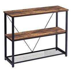 FELLYTN Console Tables For Entryway, Industrial Narrow Sofa Table With Metal Mesh Shelf 3 Tier Hallway Table, 31 Inch Rustic Brown