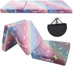 MeMoreCool Foldable Floor Mattress For Kids, Star Glow In The Dark Toddler Floor Nap Mat For Sleeping Daycare, Small Child Foldable Mattress Floor Bed, Trifold Futon Portable Tri Folding Mattress -Amazon Store 51mtitjDWIL. AC