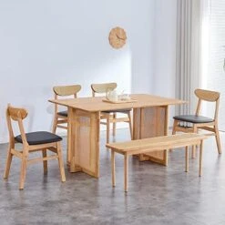 55" Dining Table For 4 To 6, Retro Wooden Kitchen Table Furniture With Rattan Weave Design Legs, Mid-Century Modern Imitation Rattan Dining Room Table For Dining Room, Living Room And Office, Oak -Amazon Store 51mvTQwfdZL. AC