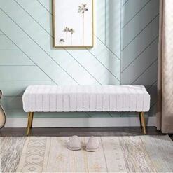 Duhome Modern Bench, Stitched Upholstered Bedroom Benches With Gold Legs, Entryway Bench Footrest Bench Dining Bench For Bedroom Living Room, White -Amazon Store 51my7M1PUkL