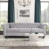 MIYZEAL Modern 3 Seater Couch Velvet, Upholstered Sofa With Tufted Back, Roll Arm Classic Chesterfield Settee Couches For Living Room, Office (Dark Gray)