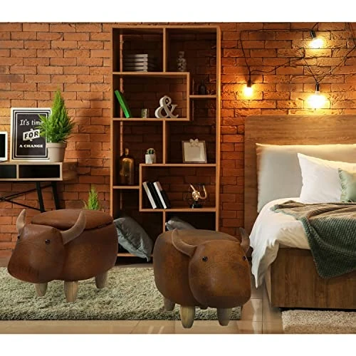 CRITTER SITTERS 14-in. Seat Height Brown Cow Animal Shape Ottoman - Furniture For Nursery, Bedroom, Playroom, And Living Room Decor 4 CRITTER SITTERS 14-in. Seat Height Brown Cow Animal Shape Ottoman - Furniture For Nursery, Bedroom, Playroom, And Living Room Decor - Image 2