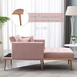 SLEERWAY Velvet 2 In 1 Chaise Lounge Chair Indoor, Modern Single Sofa Bed With Two Pillows, Recliner Chair With 3 Adjustable Angles, Convertible Sleeper Chair For Living Room And Bedroom (Pink) -Amazon Store 51n8f7Z6tcL