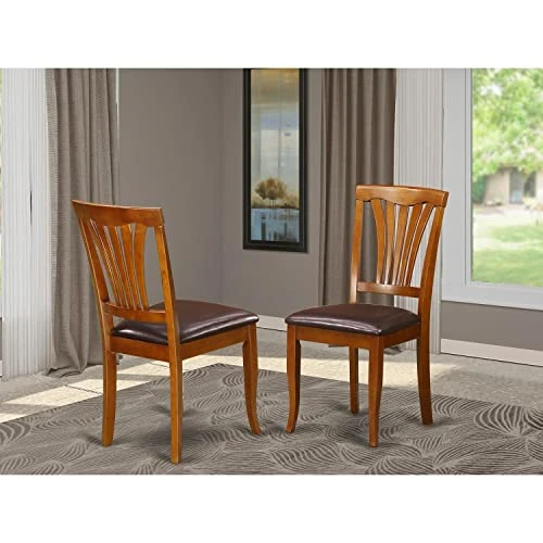 East West Furniture AVC-SBR-LC Avon Dining Chairs - Faux Leather Upholstered Wood Chairs, Set Of 2, Saddle Brown 4 East West Furniture AVC-SBR-LC Avon Dining Chairs - Faux Leather Upholstered Wood Chairs, Set Of 2, Saddle Brown - Image 2