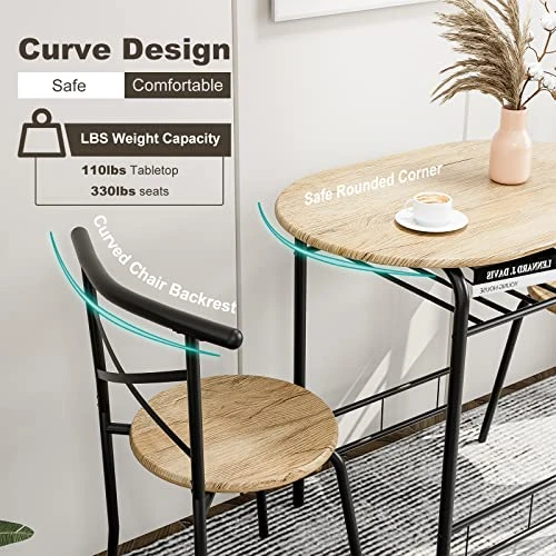 CAMORSA 3 Pieces Dining Set For 2 Small Kitchen, Breakfast Table Set Wood Round Table & Chair With Metal Frame And Wine Rack, Space Saving, For Apartment Dining Room, Natural 6 CAMORSA 3 Pieces Dining Set For 2 Small Kitchen, Breakfast Table Set Wood Round Table & Chair With Metal Frame And Wine Rack, Space Saving, For Apartment Dining Room, Natural - Image 4