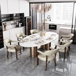 Set Of 4 Dining Chair With Casters, Leather Chair With Caster & Nailhead Trime Dining Chairs With Rollers Curving Backrest Chairs With Wheels Kitchen Table Rolling Chair,Espresso&Beige 1910BG 20 Set Of 4 Dining Chair With Casters, Leather Chair With Caster & Nailhead Trime Dining Chairs With Rollers Curving Backrest Chairs With Wheels Kitchen Table Rolling Chair,Espresso&Beige 1910BG -Amazon Store 51nCwOE NML. AC