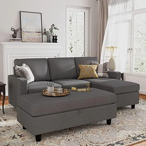 HONBAY Reversible Sectional Couch With Ottoman L-Shaped Sofa For Small Spaces Sectional Sofa With Chaise In Dark Grey 6 HONBAY Reversible Sectional Couch With Ottoman L-Shaped Sofa For Small Spaces Sectional Sofa With Chaise In Dark Grey - Image 4