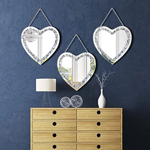 DMDFIRST Crystal Crush Diamond Heart Shaped Silver Mirror With Silver Stainless Steel Chain For Wall Decoration 12x12x0.5 Inch Wall Hang Frameless Mirror Glass Diamond Decor Glam Mirror 8 DMDFIRST Crystal Crush Diamond Heart Shaped Silver Mirror With Silver Stainless Steel Chain For Wall Decoration 12x12x0.5 Inch Wall Hang Frameless Mirror Glass Diamond Decor Glam Mirror - Image 6