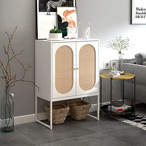 Goujxcy Rattan Accent Storage Cabinet, Farmhouse Wood Sideboard Buffet Cabinet With 2 Doors And Adjustable Shelves, Kitchen Cupboard Server Console Table For Dining Room, Bedroom, Hallway, Black 15 Goujxcy Rattan Accent Storage Cabinet, Farmhouse Wood Sideboard Buffet Cabinet With 2 Doors And Adjustable Shelves, Kitchen Cupboard Server Console Table For Dining Room, Bedroom, Hallway, Black - Image 13