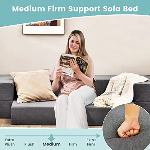 Giantex 8 Inch Folding Sofa Bed Couch, Memory Foam Futon Mattress Linen Fabric Sofa, Floor Couch Lounge Sleeper Bed For Living Room Bedroom Guest Room, Dark Grey, Queen 7 Giantex 8 Inch Folding Sofa Bed Couch, Memory Foam Futon Mattress Linen Fabric Sofa, Floor Couch Lounge Sleeper Bed For Living Room Bedroom Guest Room, Dark Grey, Queen - Image 5