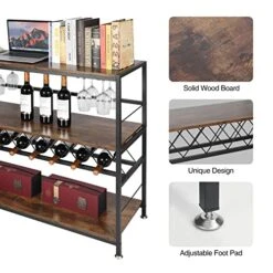 ALAPUR Industrial Wine Rack Table, Freestanding Wine Bar Table With Glass Holder And Bottle Shelf, Table Bar With Wine Storage, Brown 41''x16''x37'' -Amazon Store 51nbwL3TpxL