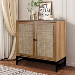 Pvillez Modern Storage Cabinet With Natural Rattan Doors, Sideboard Buffet Cabinet With Storage, Adjustable Shelves, Rattan Cabinet Console Table For Living Room, Dining Room, Entryway, White -Amazon Store 51nhYozkuML. AC