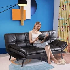 Opoiar Black Faux Leather Futon Sofa Bed Couch,3" Memory Foam Loveseat Sofa Bed,71" L Modern Sleeper Sofa Bed With Covertible Armrests,Small Space Sofa Bed For Living Room,Home Office,Apartment 11 Opoiar Black Faux Leather Futon Sofa Bed Couch,3" Memory Foam Loveseat Sofa Bed,71" L Modern Sleeper Sofa Bed With Covertible Armrests,Small Space Sofa Bed For Living Room,Home Office,Apartment -Amazon Store 51nmpMRMtsL