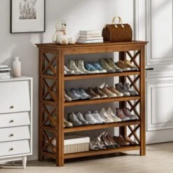 Bamworld Entryway Bench 5 Tier Wooden Storage Benches Rustic Solid Wood Shoe Rack (X-Brown,23.6") -Amazon Store 51nt745HErL. AC