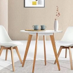 Comfy To Go Small Kitchen Table - 31.5" Round Dining Table, White Table With Walnut Wood Finish, Mid Century Modern Style For Dinning, Dinner, Breakfast, Narrow Space, 2 To 4 People (White) Table Only -Amazon Store 51o1g6I8XnL