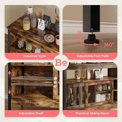 Bestier Buffet Cabinet With LED Lights, Coffee Bar Table With Adjustable Shelves And Sliding Door, Wood Sideboard Storage Cabinet For Living Room, Dining Room, Kitchen, Entryway (Rustic Brown) -Amazon Store 51o4KnnI3dL