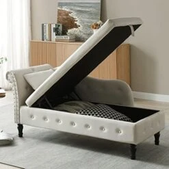 LUCKHAO Chaise Lounge Indoor,Velvet Lounge Chair For Bedroom With Storage & Pillow,Modern Upholstered Rolled Arm Chase Lounge For Sleeping With Nailhead Trim For Living Room Bedroom Office(Grey) -Amazon Store 51o9JNwIu8L. AC