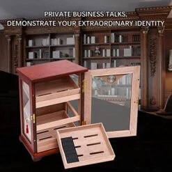 Cigar Cabinet Humidifier Cabinet Spanish Solid Fir Double Low Glass Top Premium Design Large Humidifier Cabinet, 19.3 * 13.14 * 11.4 Inches Can Be Placed In The Living Room 80-150. 9 Cigar Cabinet Humidifier Cabinet Spanish Solid Fir Double Low Glass Top Premium Design Large Humidifier Cabinet, 19.3 * 13.14 * 11.4 Inches Can Be Placed In The Living Room 80-150. -Amazon Store 51o9h9qhI0L 1