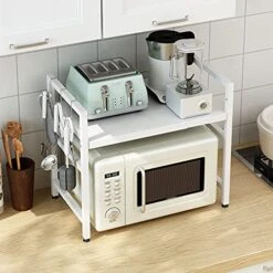 Microwave Oven Rack Expandable Microwave Oven Rack Adjustable Length Microwave Steel Shelf Rack 2 Tier With 3 Hooks 17.52-25.39x12.60x18.7in Kitchen Storage Rack -Amazon Store 51oBs4Mb7DS