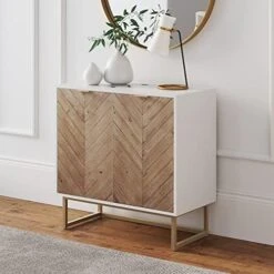 Nathan James Enloe Modern Storage, Free Standing Accent Cabinet With Doors In A Rustic Fir Wood Finish Powder-coated Metal Base For Hallway, Entryway Or Living Room, White/Gold -Amazon Store 51oCCE2rlML. AC
