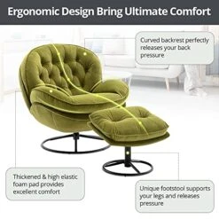 Velvet Swivel Accent Chair With Ottoman Set, Modern Lounge Chair With Metal Base Frame & Footrest, Comfy Single Leisure Sofa Chair Reading Chair With 360 Degree Swiveling For Living Room, Fruit Green 19 Velvet Swivel Accent Chair With Ottoman Set, Modern Lounge Chair With Metal Base Frame & Footrest, Comfy Single Leisure Sofa Chair Reading Chair With 360 Degree Swiveling For Living Room, Fruit Green -Amazon Store 51oDRcNcldL