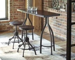 Signature Design By Ashley Odium Urban Counter Height Dining Table Set With 2 Bar Stools, 3 Piece Set, Rustic Brown